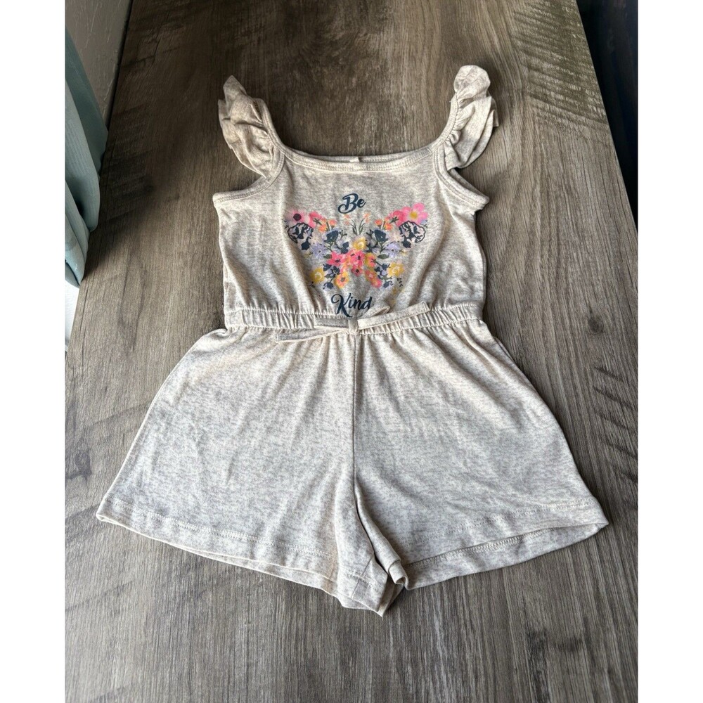 Free Style Girls Tan Beige Multicolor Floral Butterfly Graphic Romper Size 3T